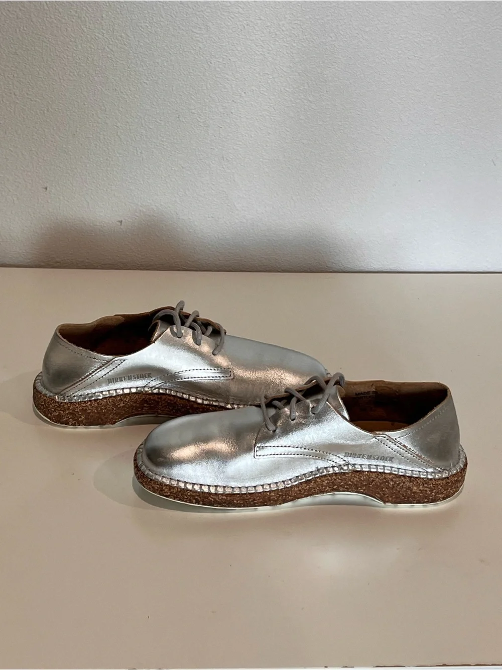 Birkenstock Gary Silver Metallic Leather Oxford NWOB 38 7.5 Regular Fit